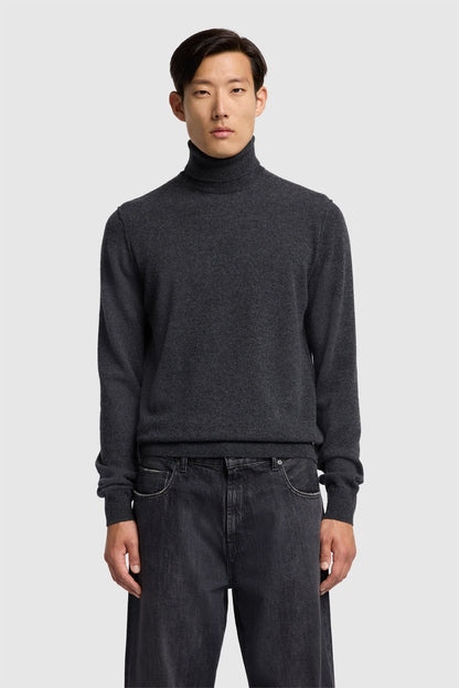 Turtle Neck Knit Cashmere W/ Stitch Detail Dark Grey_JSHM236NDG_DG_01