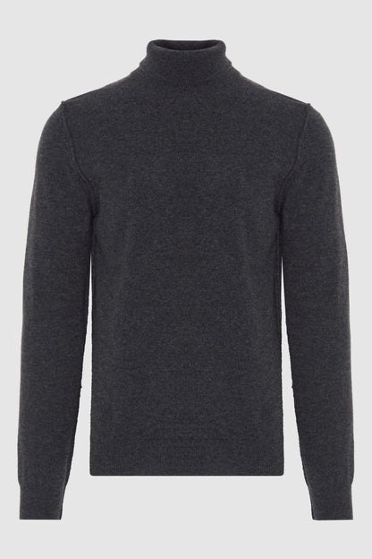 Turtle Neck Knit Cashmere W/ Stitch Detail Dark Grey_JSHM236NDG_DG_06