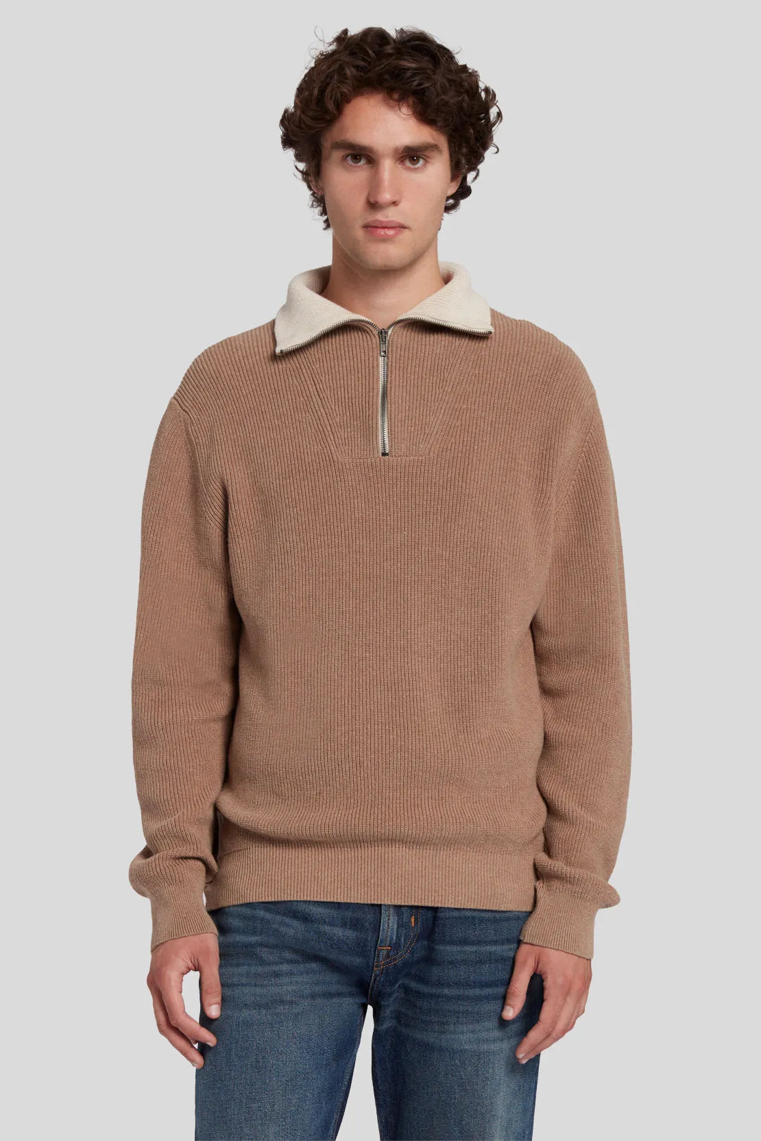 Half Zip Mock Neck Cotton Sand_JSHM2400SA_SA_01