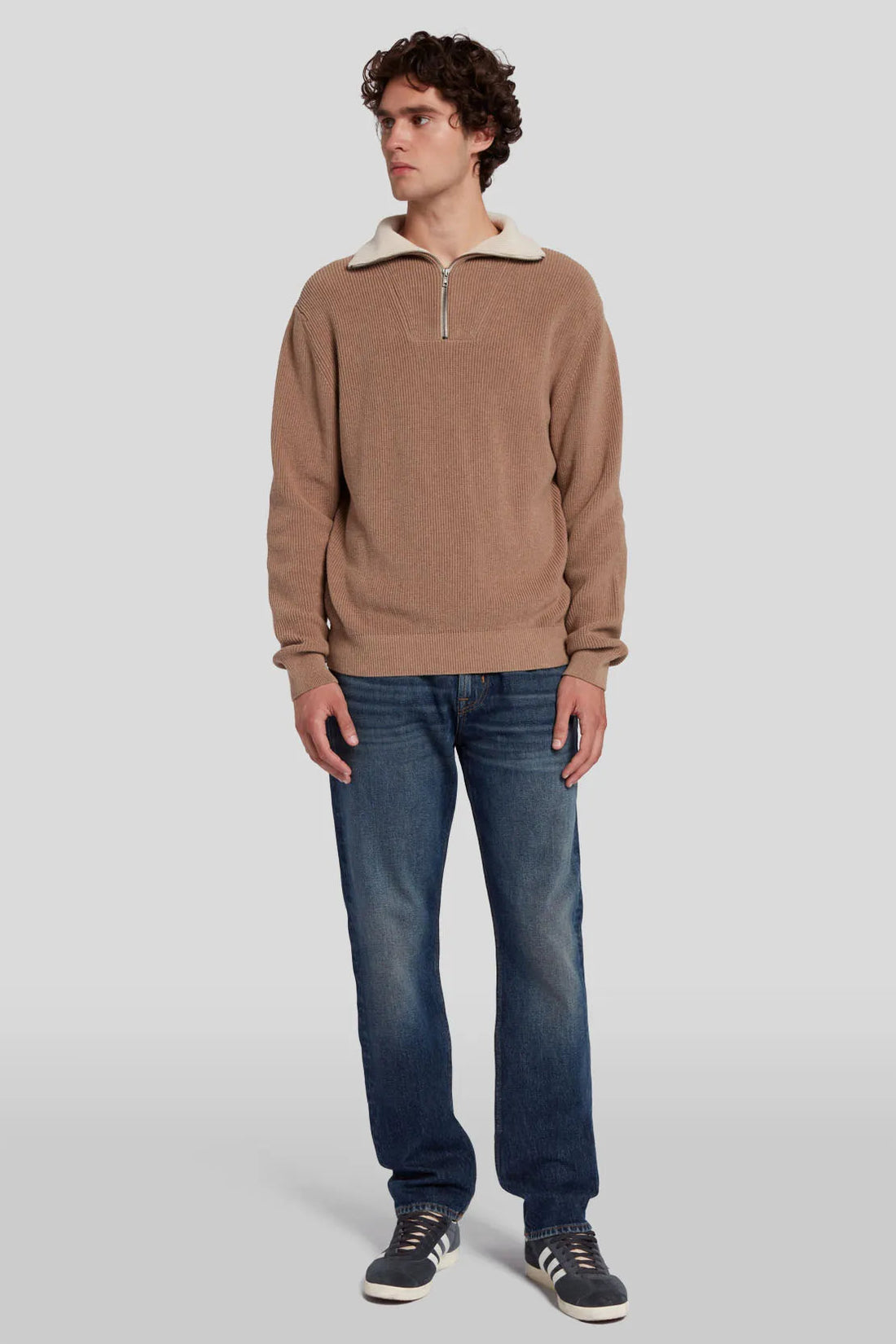 Half Zip Mock Neck Cotton Sand_JSHM2400SA_SA_02