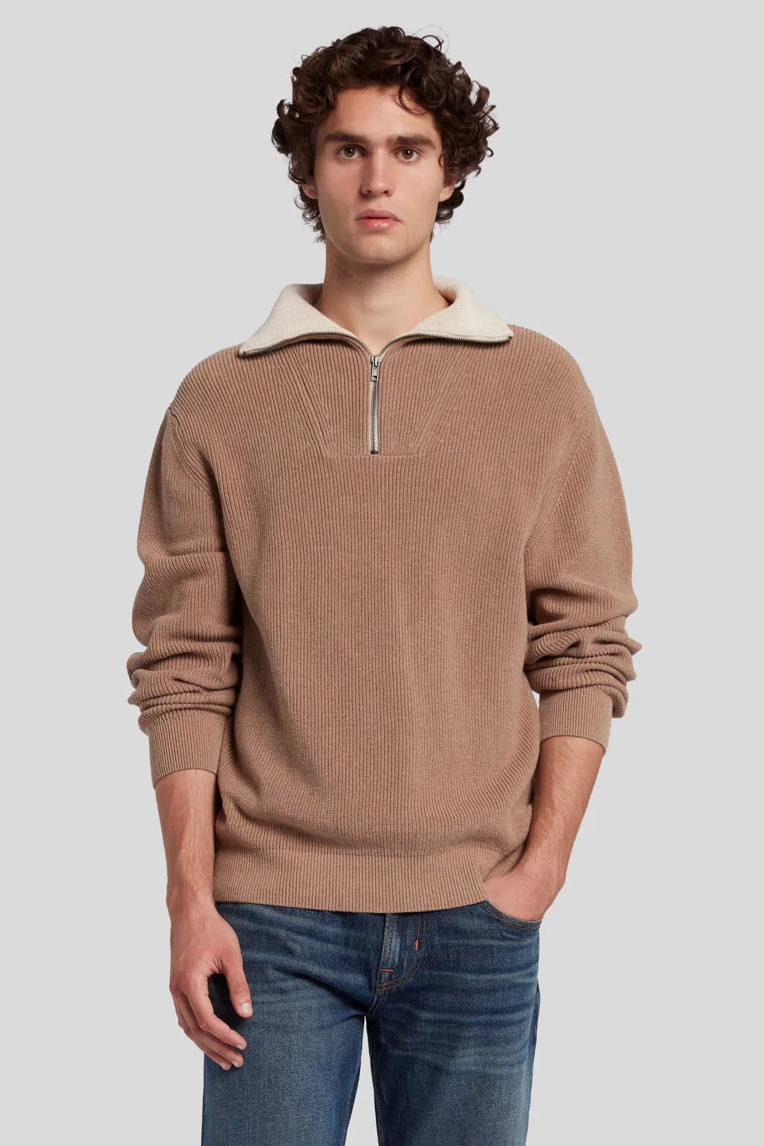 Half Zip Mock Neck Cotton Sand_JSHM2400SA_SA_05