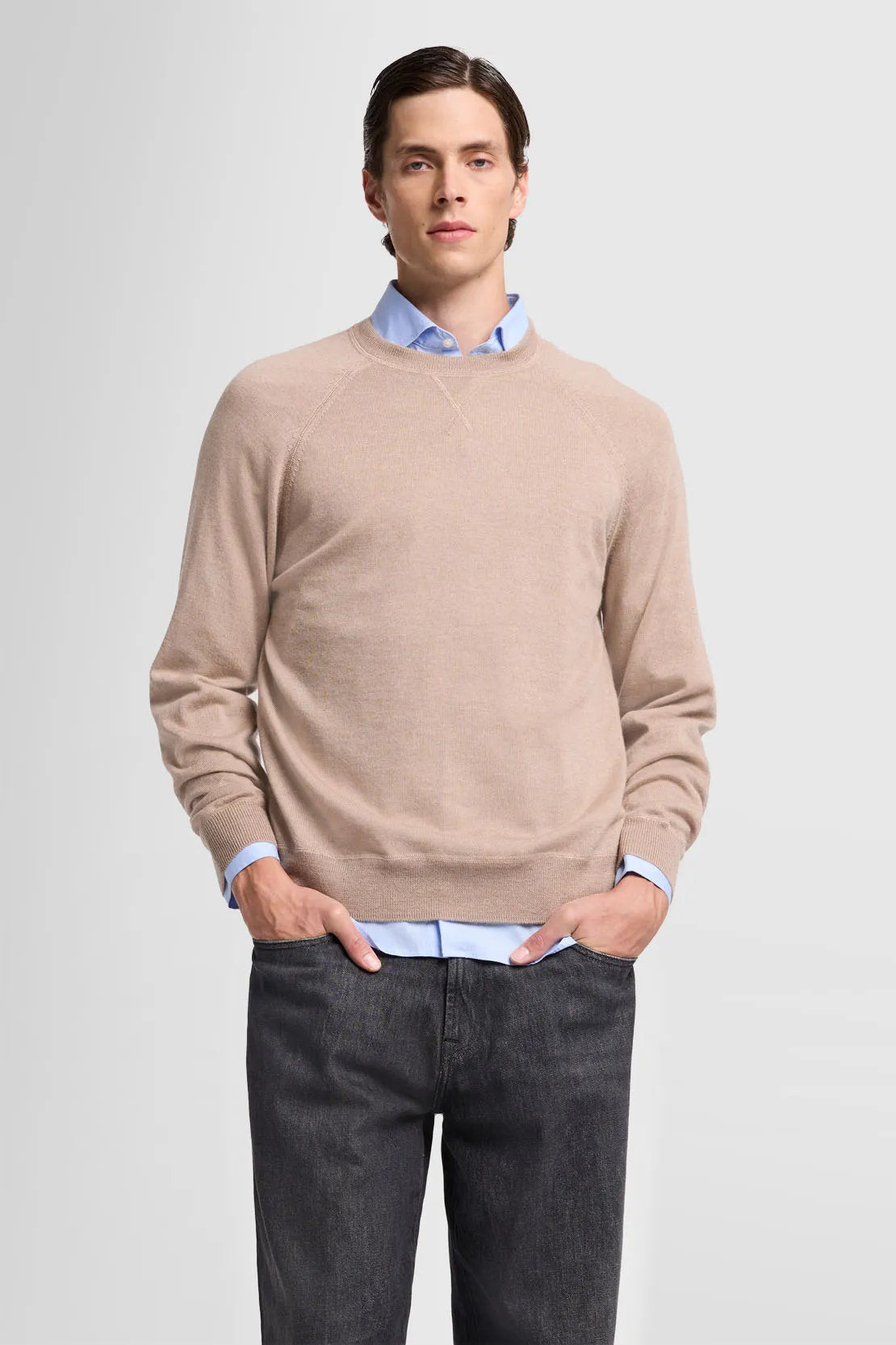 Crew Neck Knit Merino Beige Melange_JSHM2500BE_BE_01