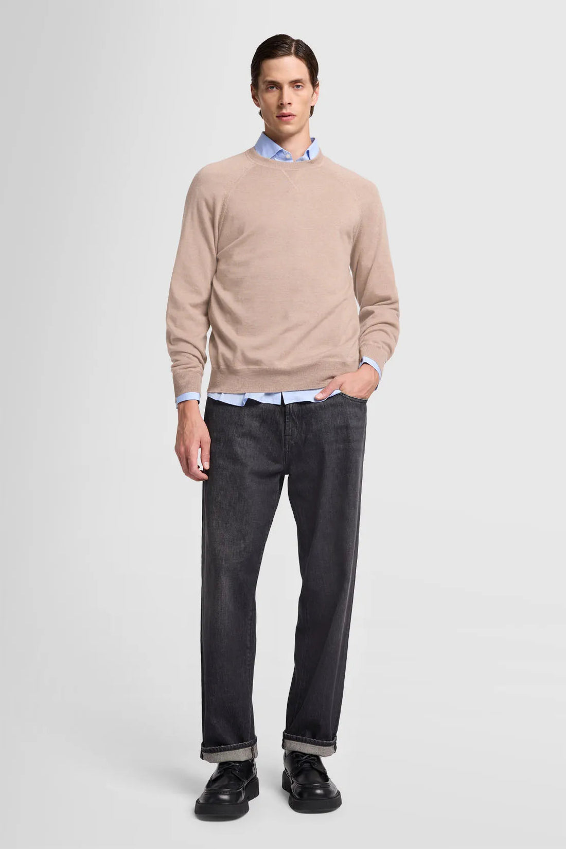 Crew Neck Knit Merino Beige Melange_JSHM2500BE_BE_02