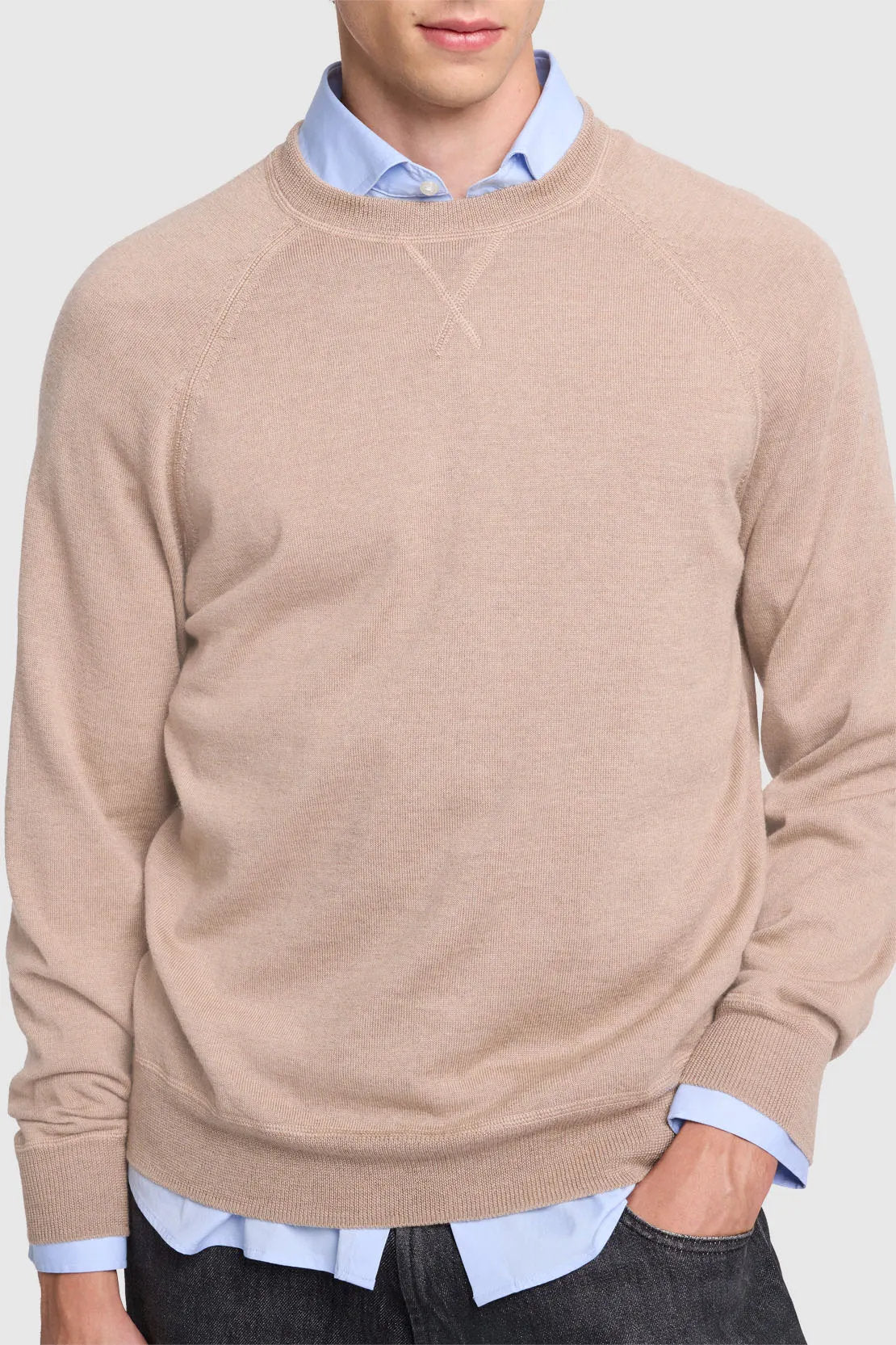 Crew Neck Knit Merino Beige Melange_JSHM2500BE_BE_03