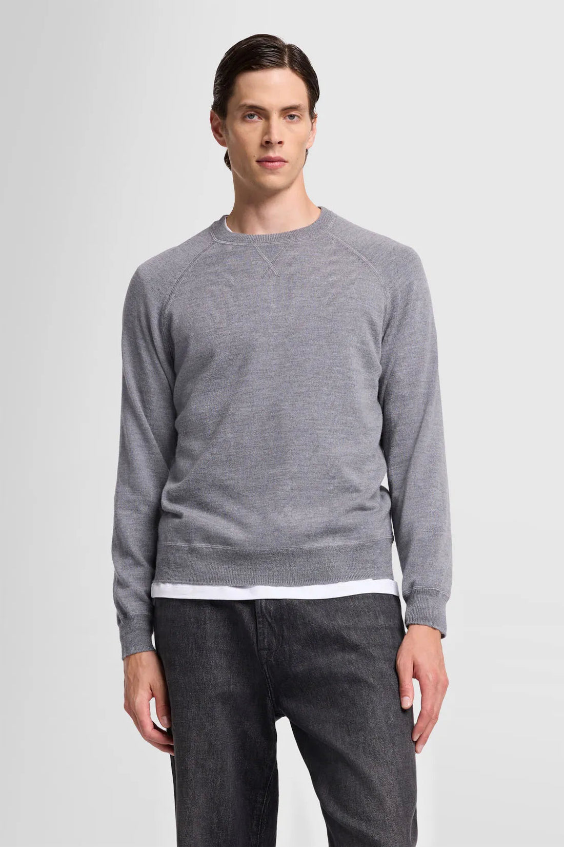 Crew Neck Knit Merino Light Grey Melange_JSHM2500LG_LG_01