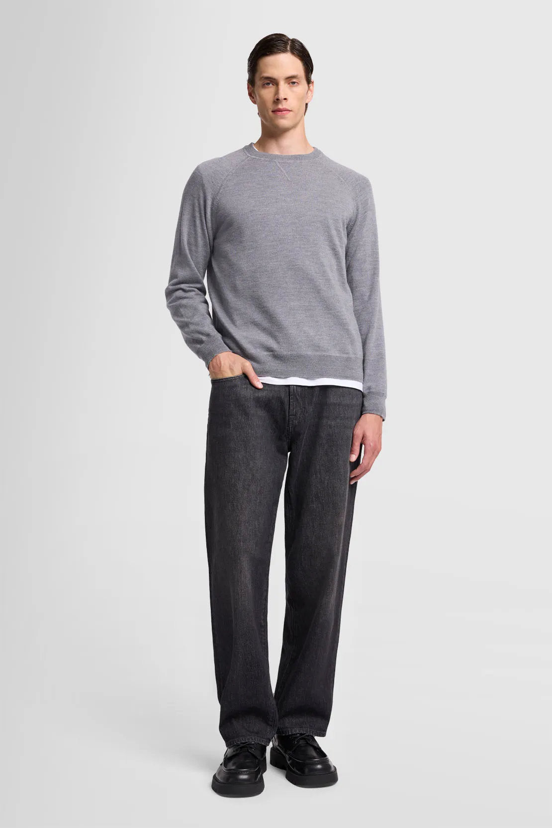 Crew Neck Knit Merino Light Grey Melange_JSHM2500LG_LG_02