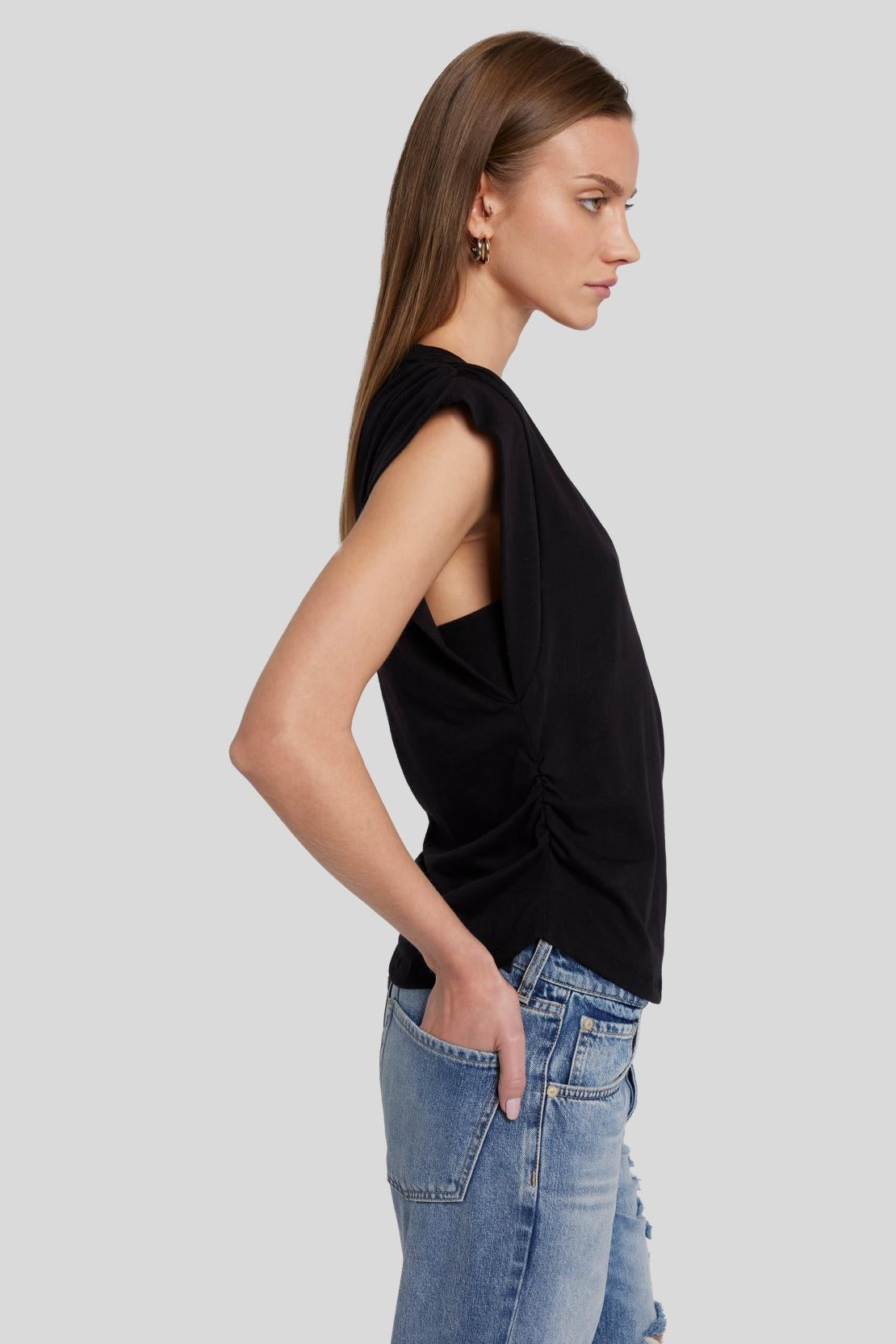 Pleated Sleeveless Tee Cotton Black_JSLL5770BK_BK_03