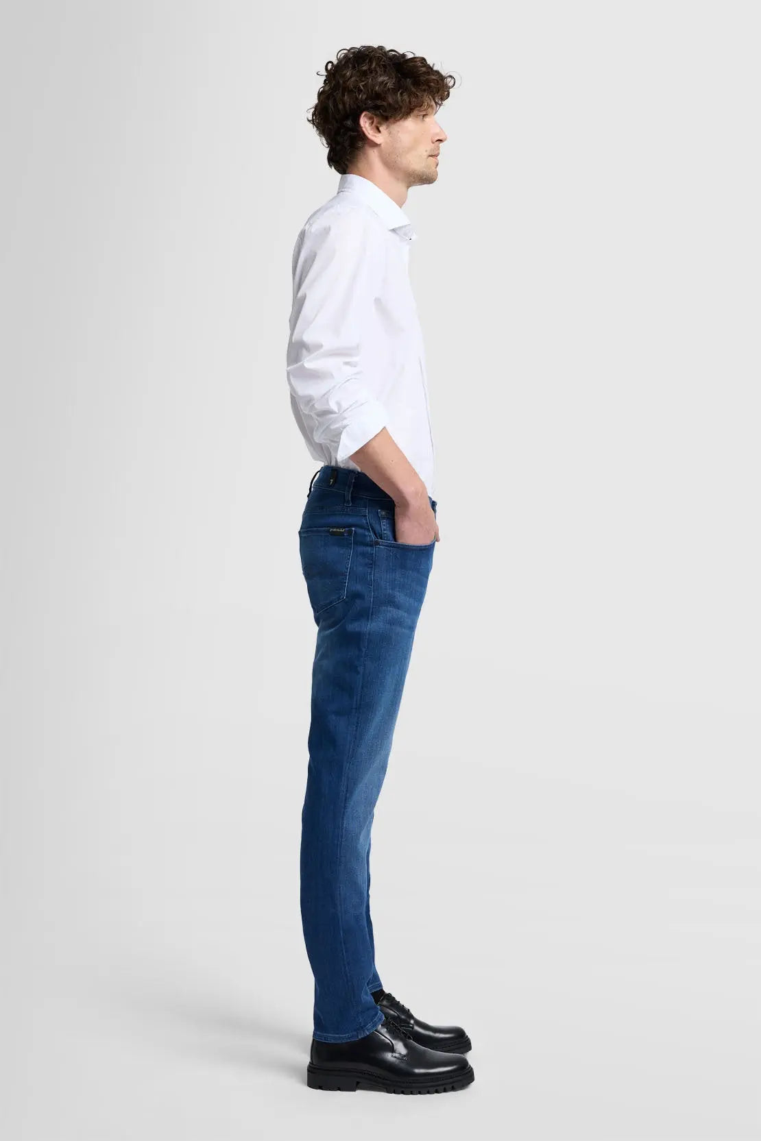 Slimmy Tapered Luxe Performance Plus Mid Blue - BEVAVA