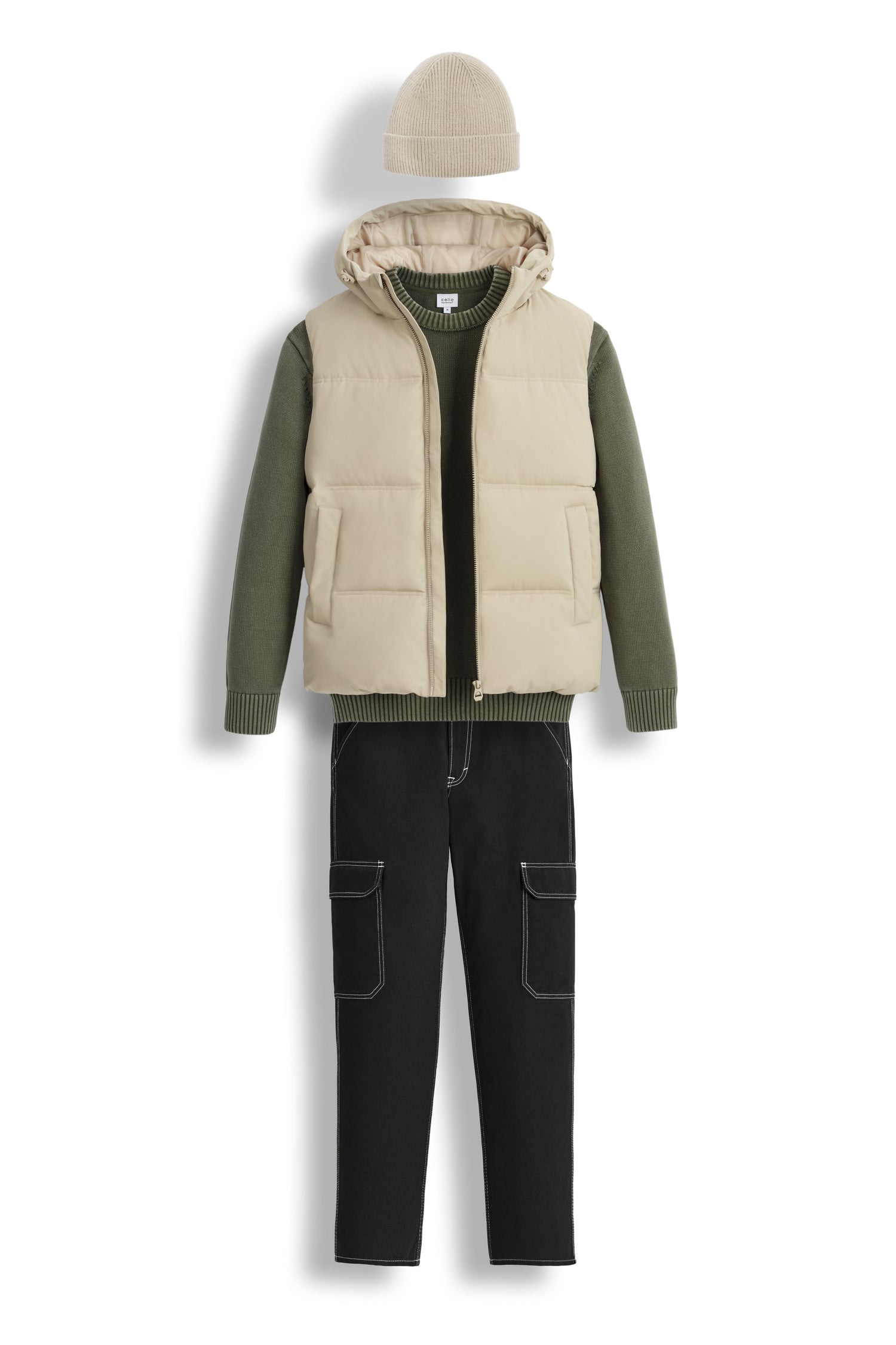 Celio_Beige Warm Sleeveless Hooded Down Jacket_JUBIANCO_BEIGE_05