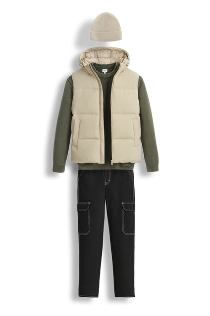 Celio_Beige Warm Sleeveless Hooded Down Jacket_JUBIANCO_BEIGE_05