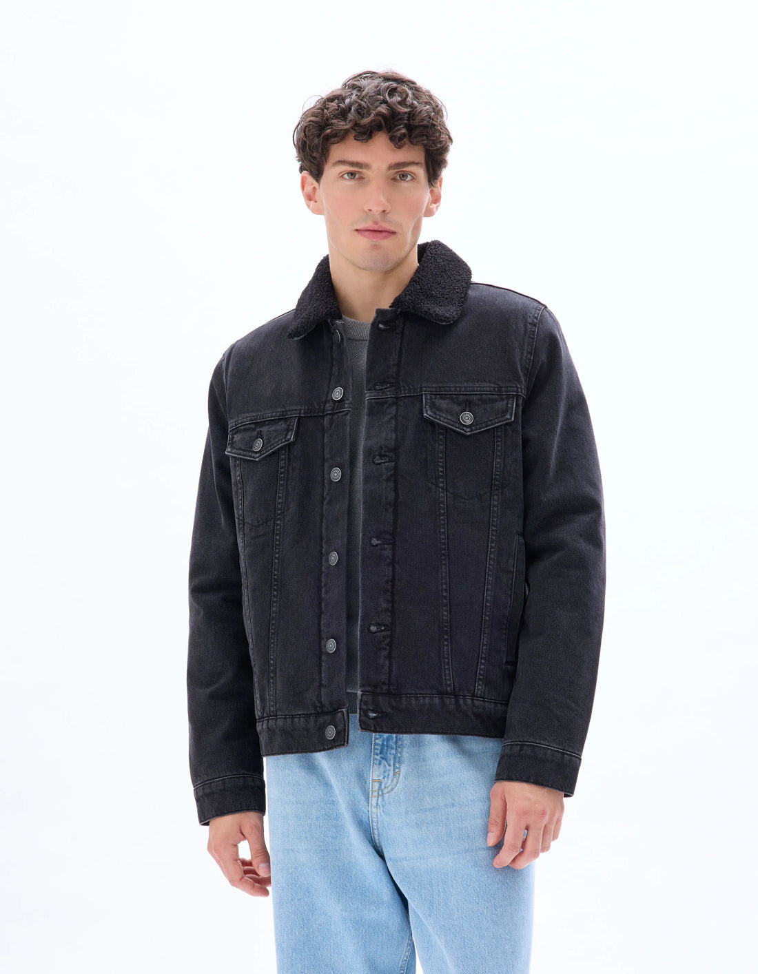 Celio_Faded Black_Sherpa-Lined Denim Jacket_JUDENSHERP_FADED BLACK_01