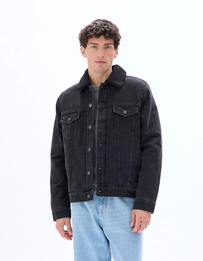 Celio_Faded Black_Sherpa-Lined Denim Jacket_JUDENSHERP_FADED BLACK_01