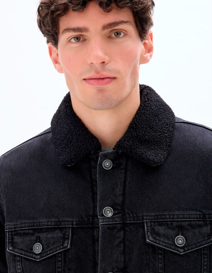 Celio_Faded Black_Sherpa-Lined Denim Jacket_JUDENSHERP_FADED BLACK_04