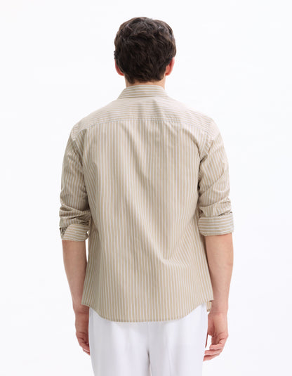 Celio_Beige Regular 100% Cotton Striped Shirt_LABANK_BEIGE_03