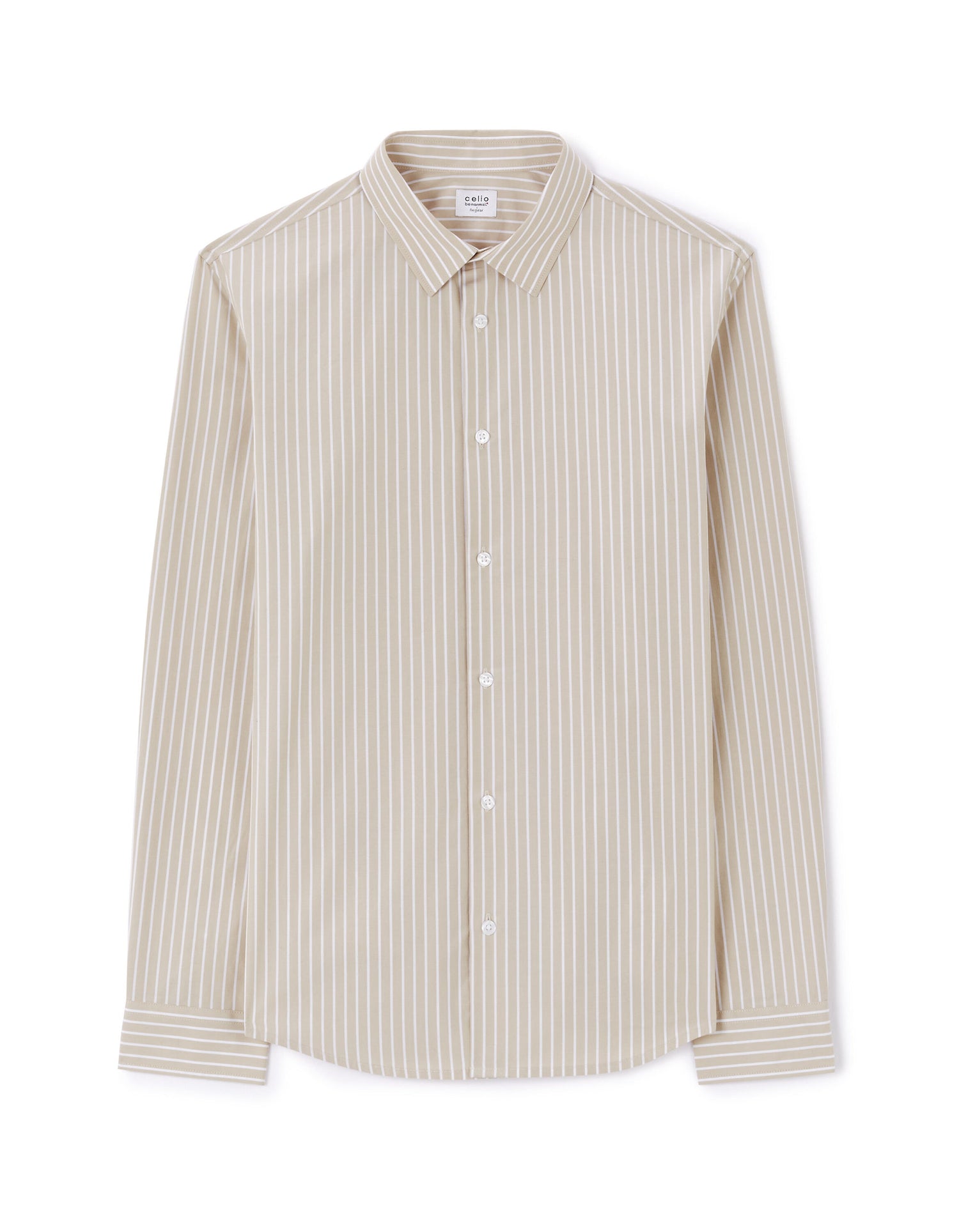 Celio_Beige Regular 100% Cotton Striped Shirt_LABANK_BEIGE_05