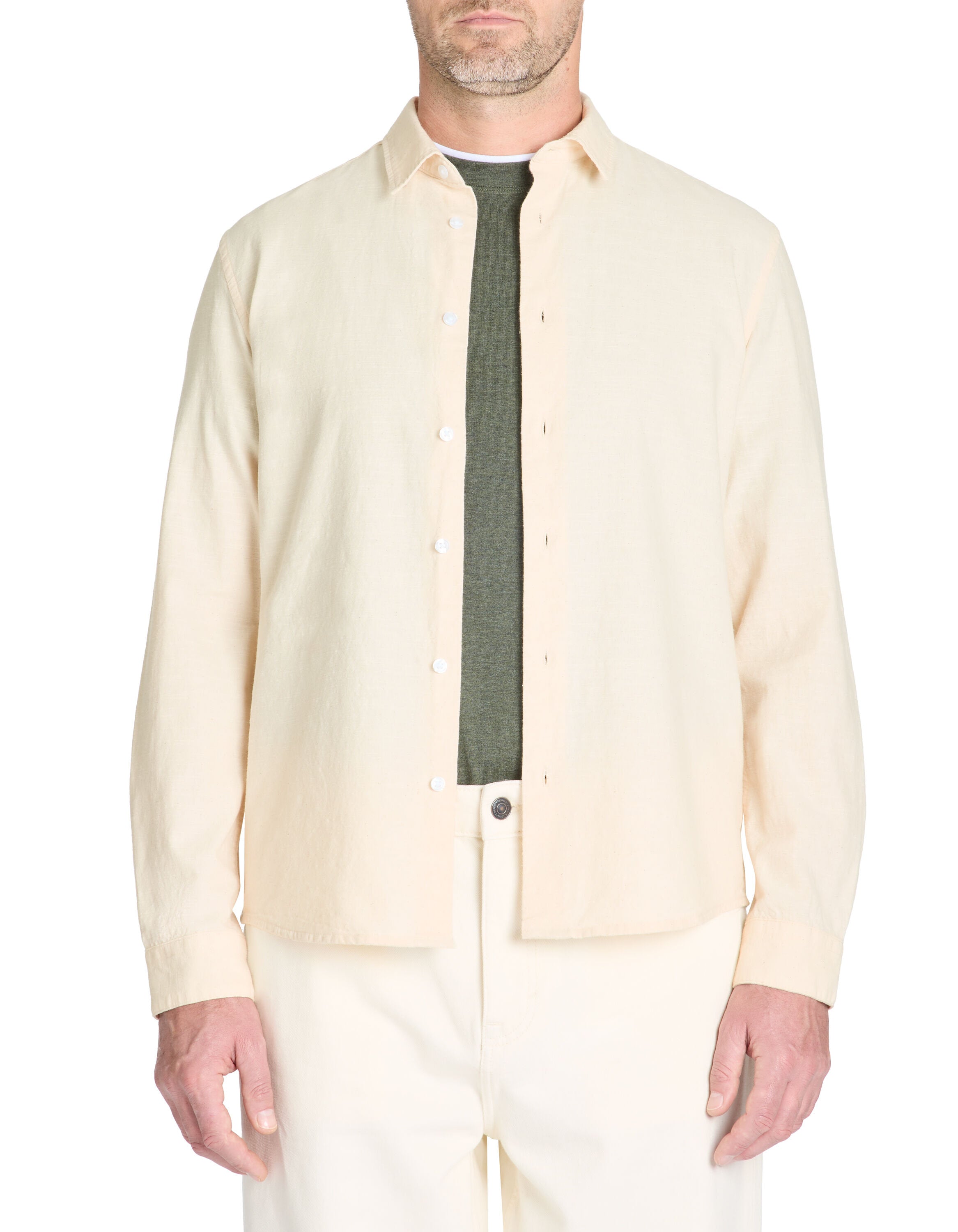 Celio_Beige Regular Shirt in 100% Cotton Chambray_LACHAMBRAY_BEIGE_01