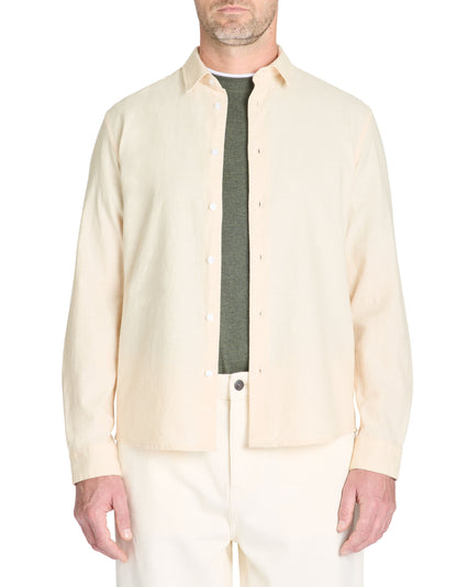 Celio_Beige Regular Shirt in 100% Cotton Chambray_LACHAMBRAY_BEIGE_01