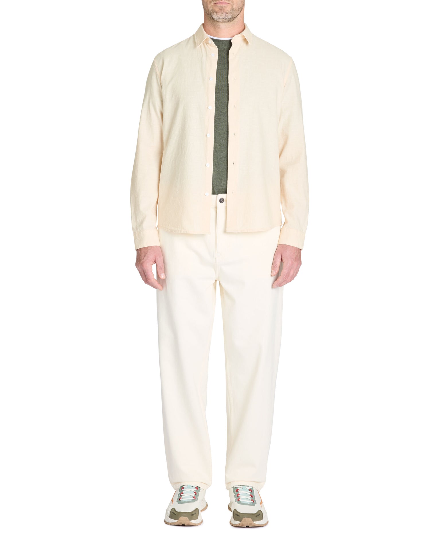 Celio_Beige Regular Shirt in 100% Cotton Chambray_LACHAMBRAY_BEIGE_02