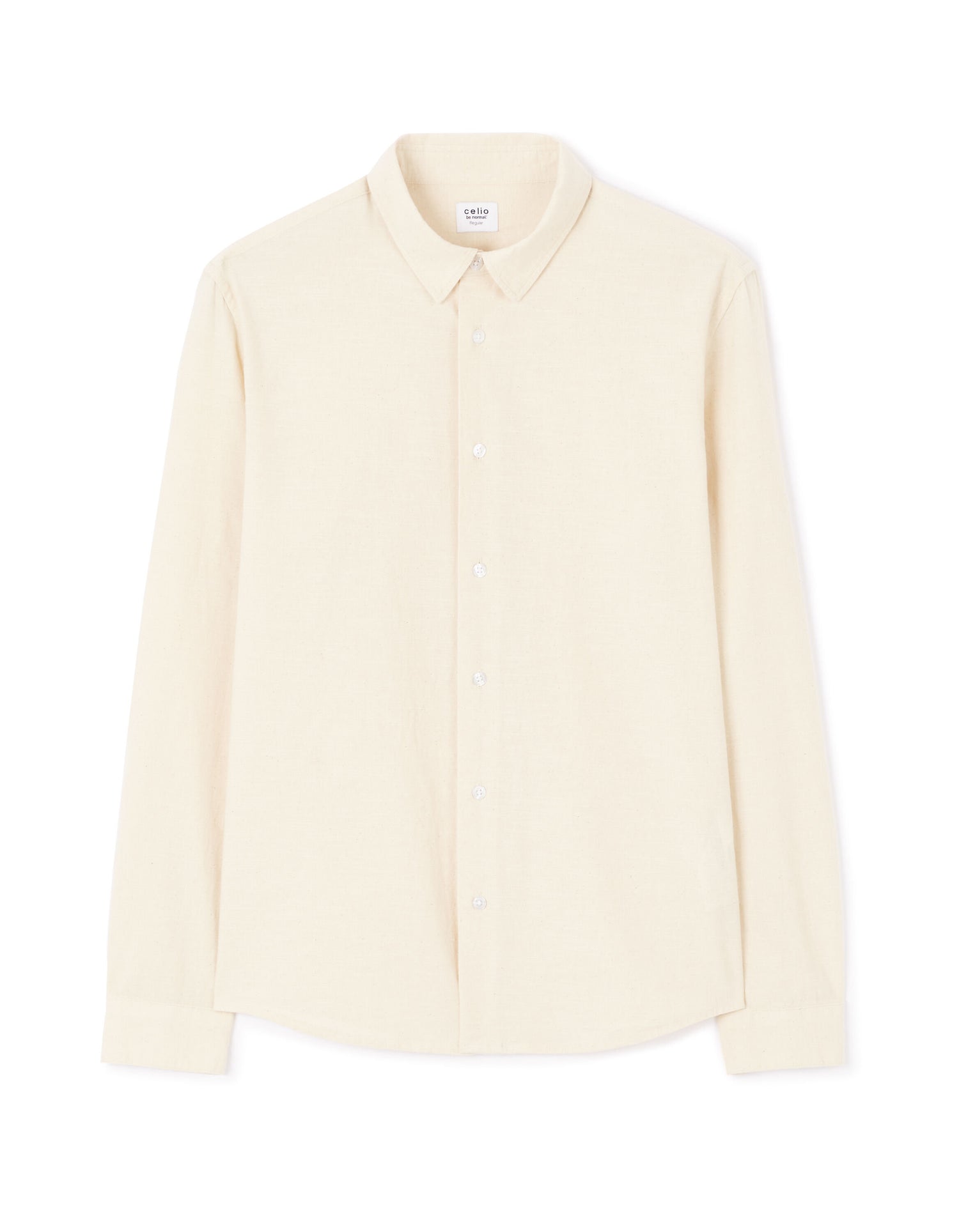Celio_Beige Regular Shirt in 100% Cotton Chambray_LACHAMBRAY_BEIGE_04