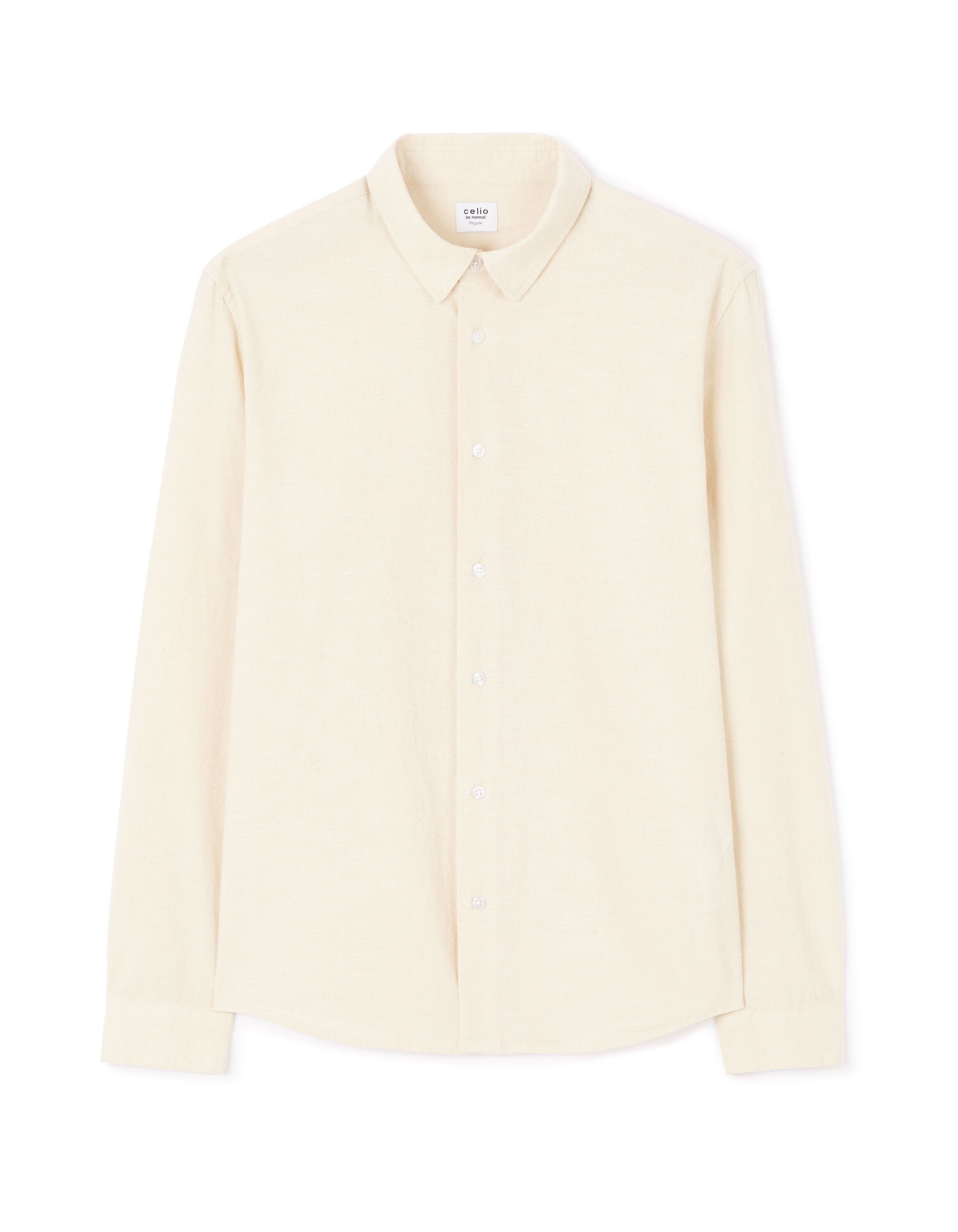 Celio_Beige Regular Shirt in 100% Cotton Chambray_LACHAMBRAY_BEIGE_04