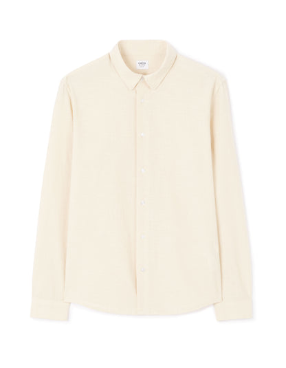 Celio_Beige Regular Shirt in 100% Cotton Chambray_LACHAMBRAY_BEIGE_04