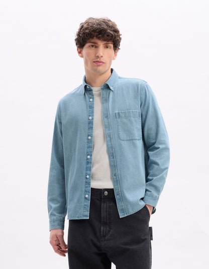 Celio_Blue Regular 100% Cotton Denim Shirt_LADENIM_BLEACH INDIGO_01