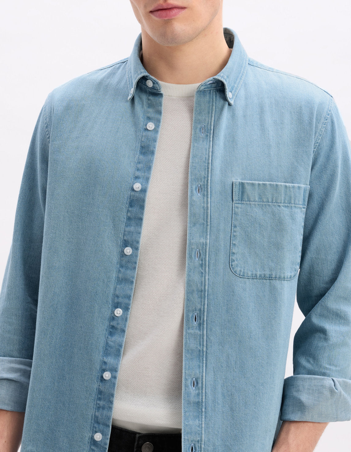 Celio_Blue Regular 100% Cotton Denim Shirt_LADENIM_BLEACH INDIGO_04