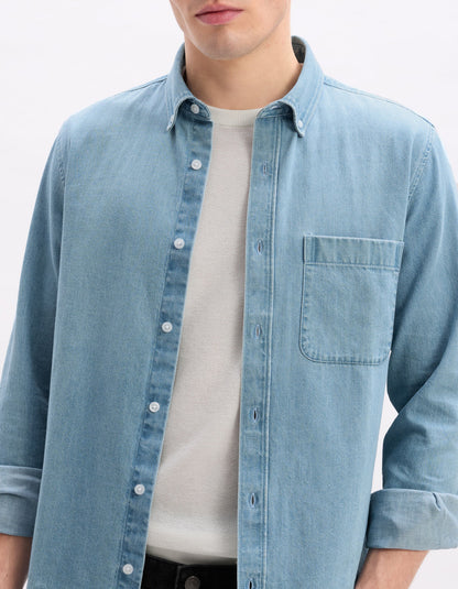Celio_Blue Regular 100% Cotton Denim Shirt_LADENIM_BLEACH INDIGO_04