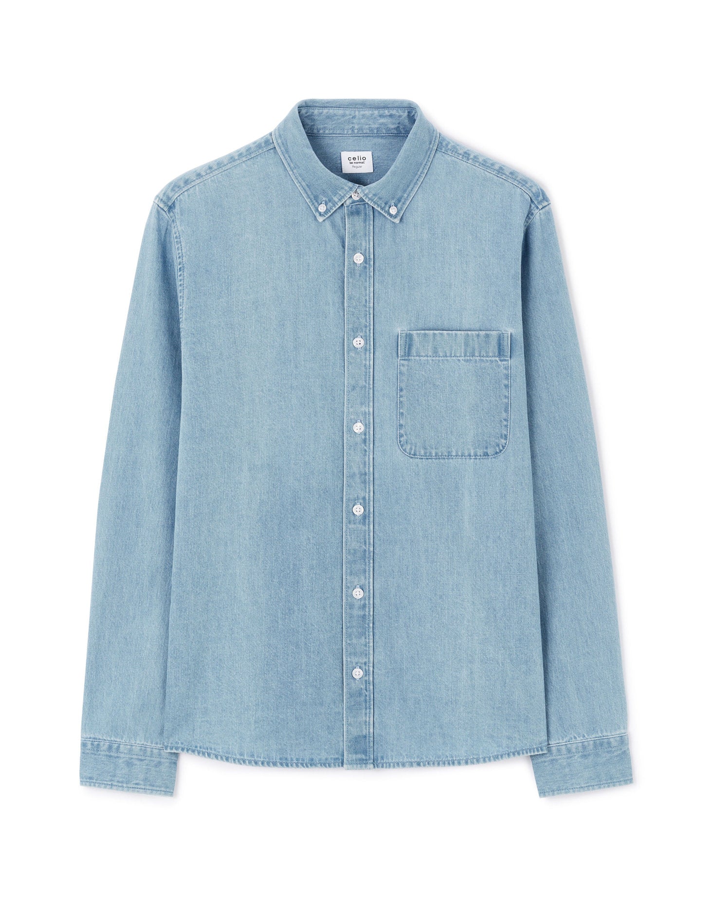 Celio_Blue Regular 100% Cotton Denim Shirt_LADENIM_BLEACH INDIGO_05