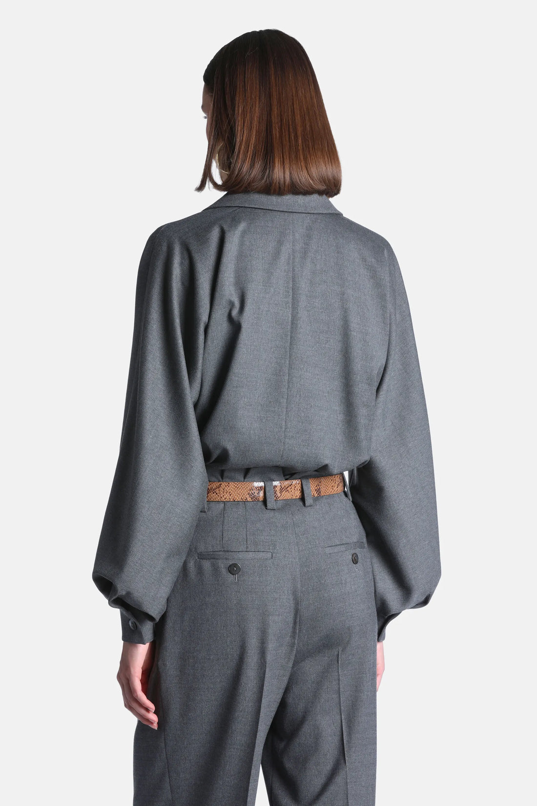 Luisa Spagnoli Grigio Melange Women Ladulas - Wool-Blend Shirt with Lapel Collar - Fashion Show SKU: LADULAS_0813 Image 02