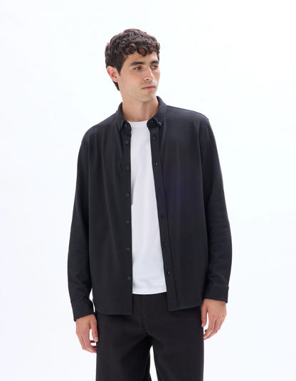 Celio_Black_Regular Pique Cotton Shirt_LAPIC_BLACK_01