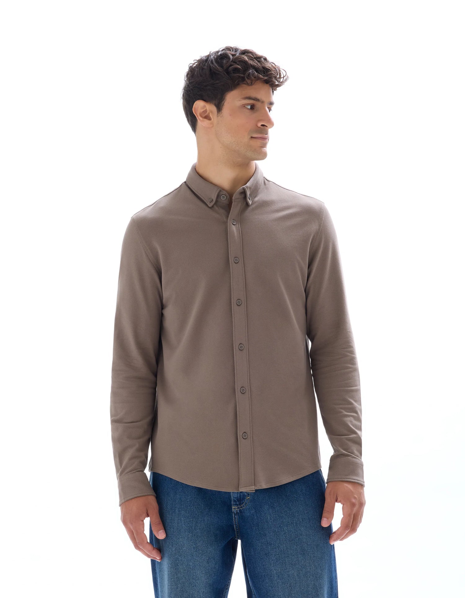 Celio_Marron Clair_Regular Pique Cotton Shirt_LAPIC_MARRON CLAIR_01