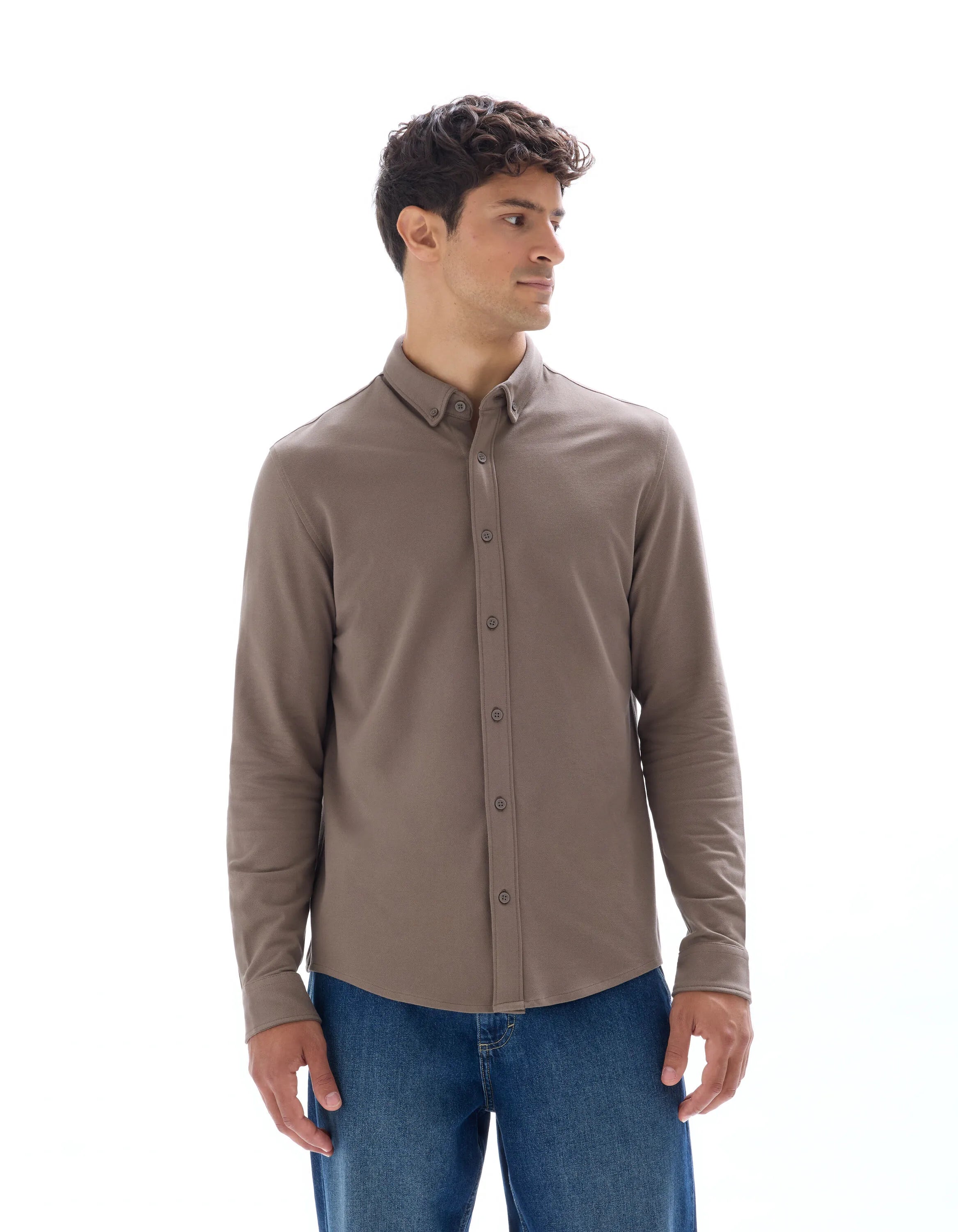 Celio_Marron Clair_Regular Pique Cotton Shirt_LAPIC_MARRON CLAIR_01