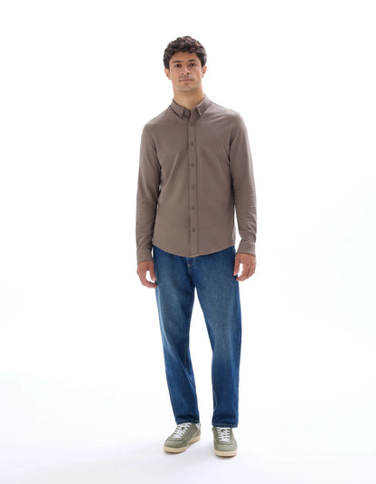 Celio_Marron Clair_Regular Pique Cotton Shirt_LAPIC_MARRON CLAIR_02