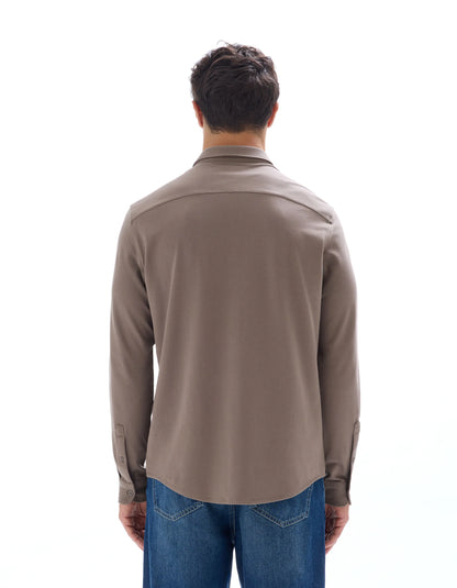 Celio_Marron Clair_Regular Pique Cotton Shirt_LAPIC_MARRON CLAIR_03