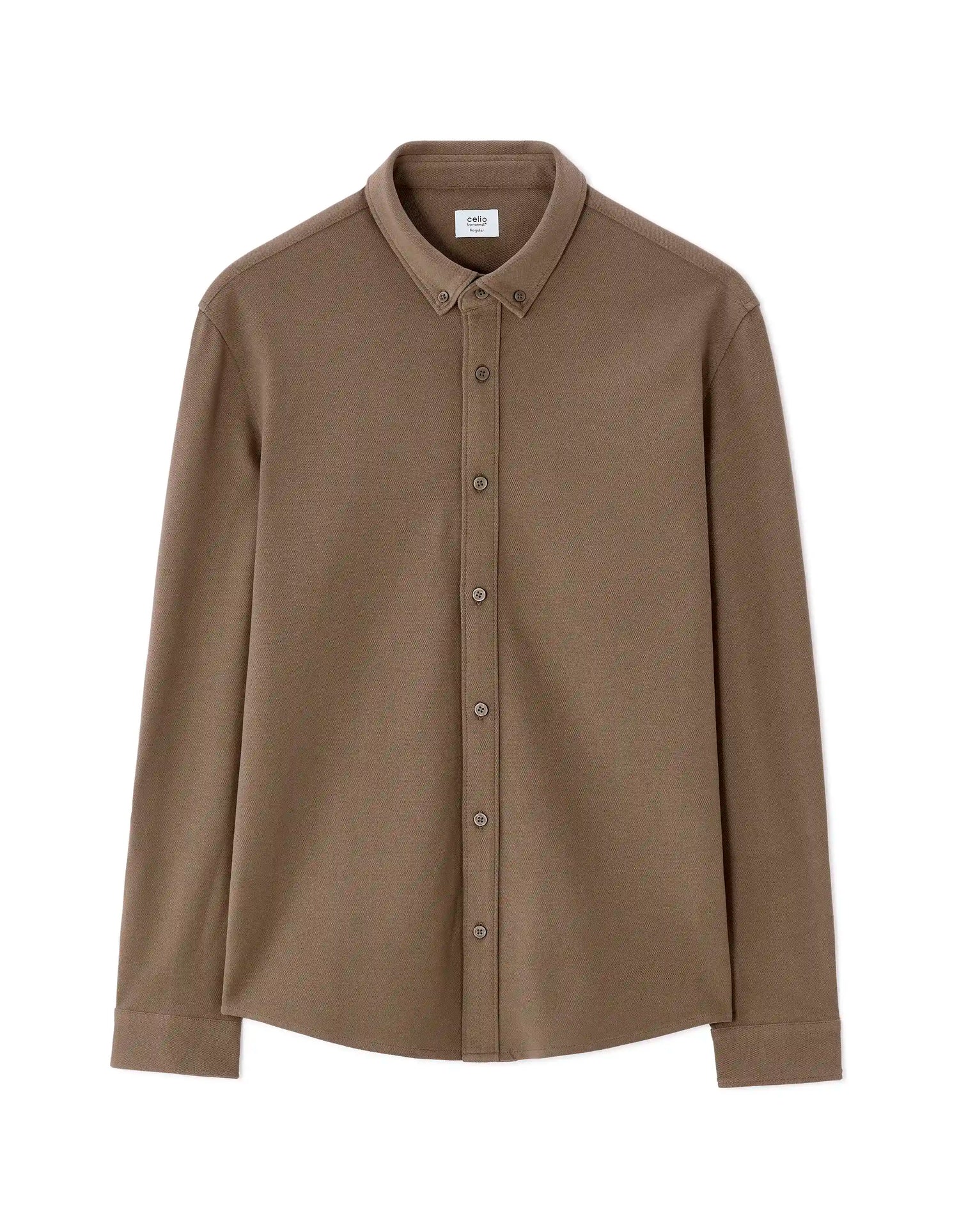 Celio_Marron Clair_Regular Pique Cotton Shirt_LAPIC_MARRON CLAIR_07