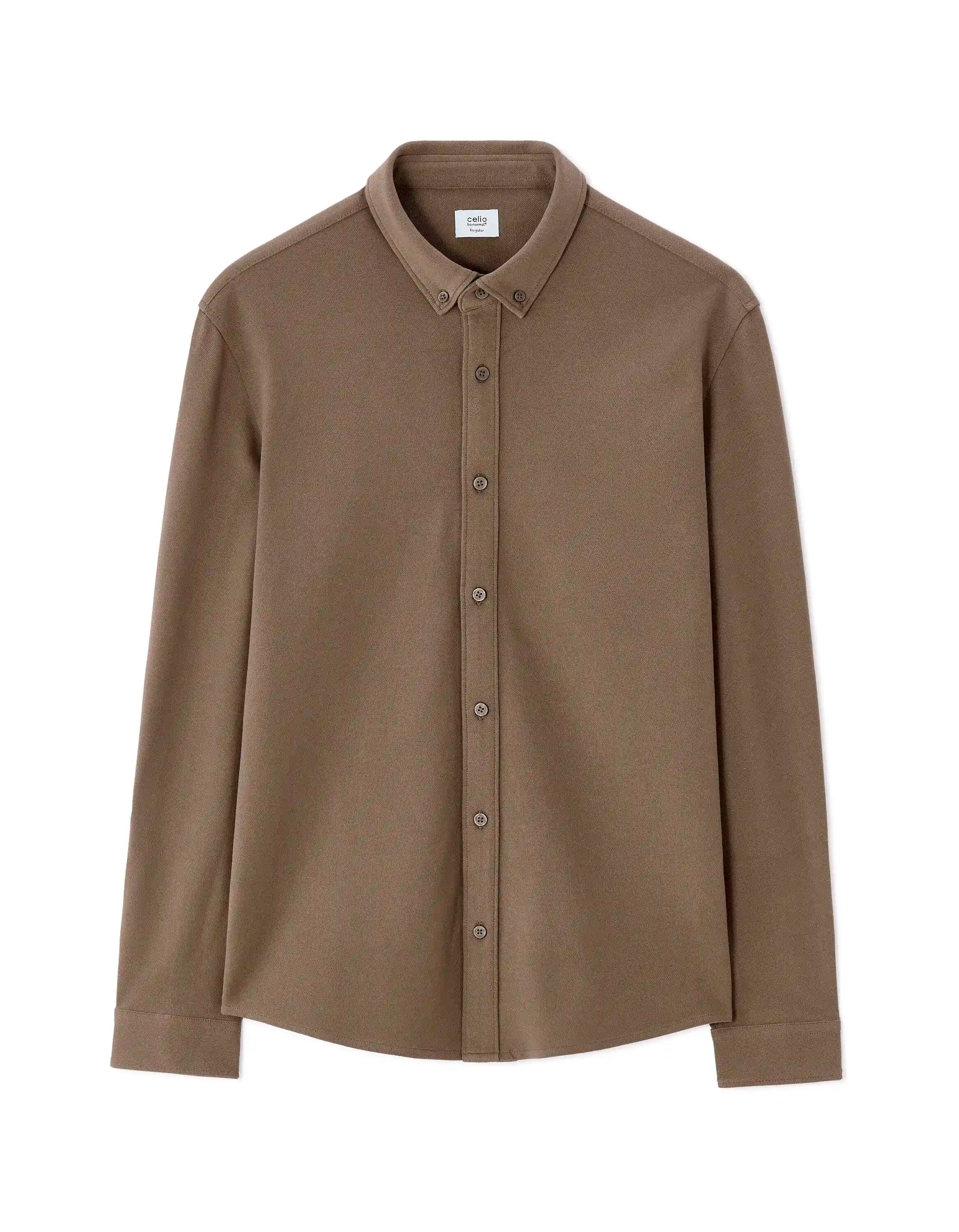 Celio_Marron Clair_Regular Pique Cotton Shirt_LAPIC_MARRON CLAIR_07