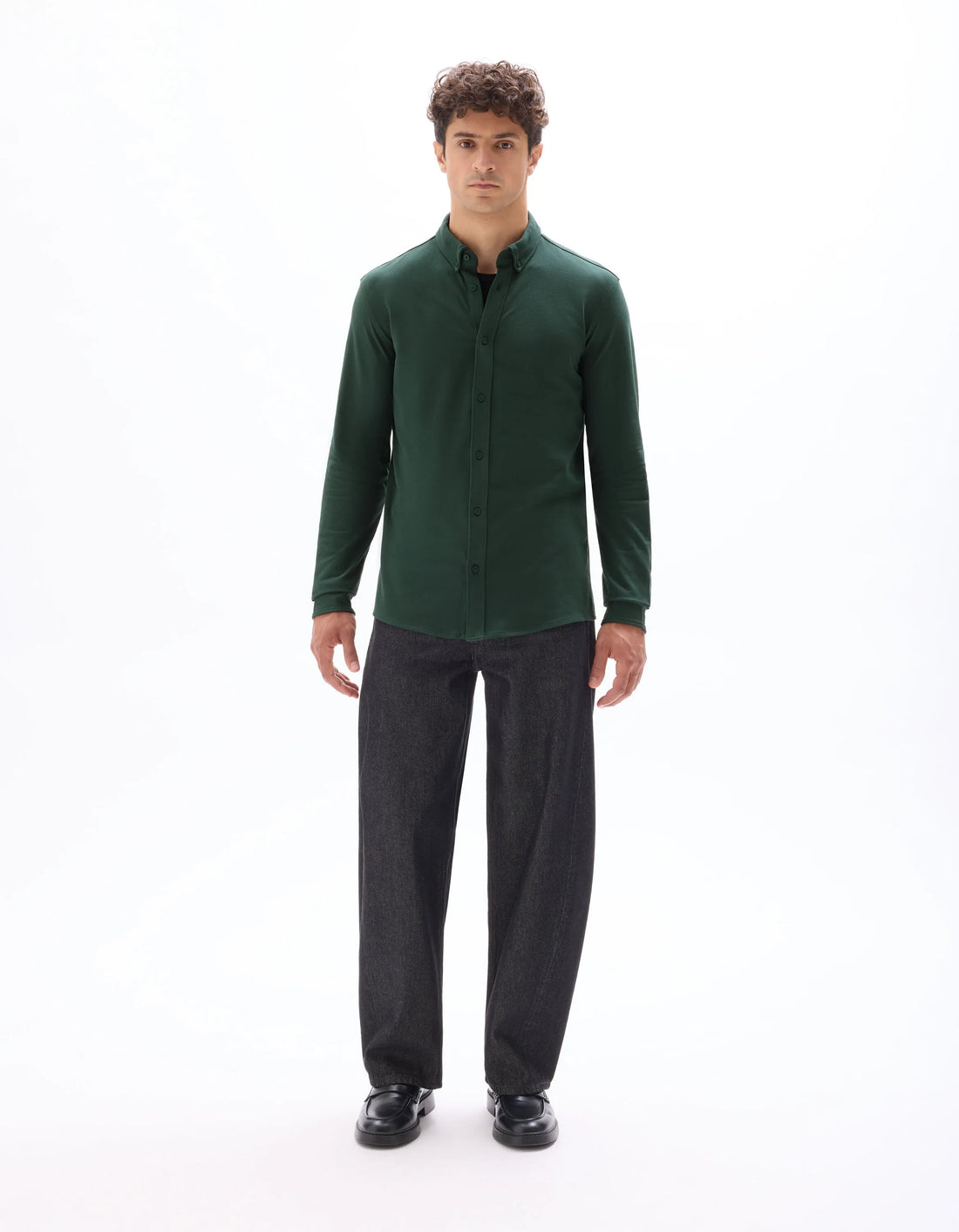 Celio_Vert Fonce_Regular Pique Cotton Shirt_LAPIC_VERT FONCE_02