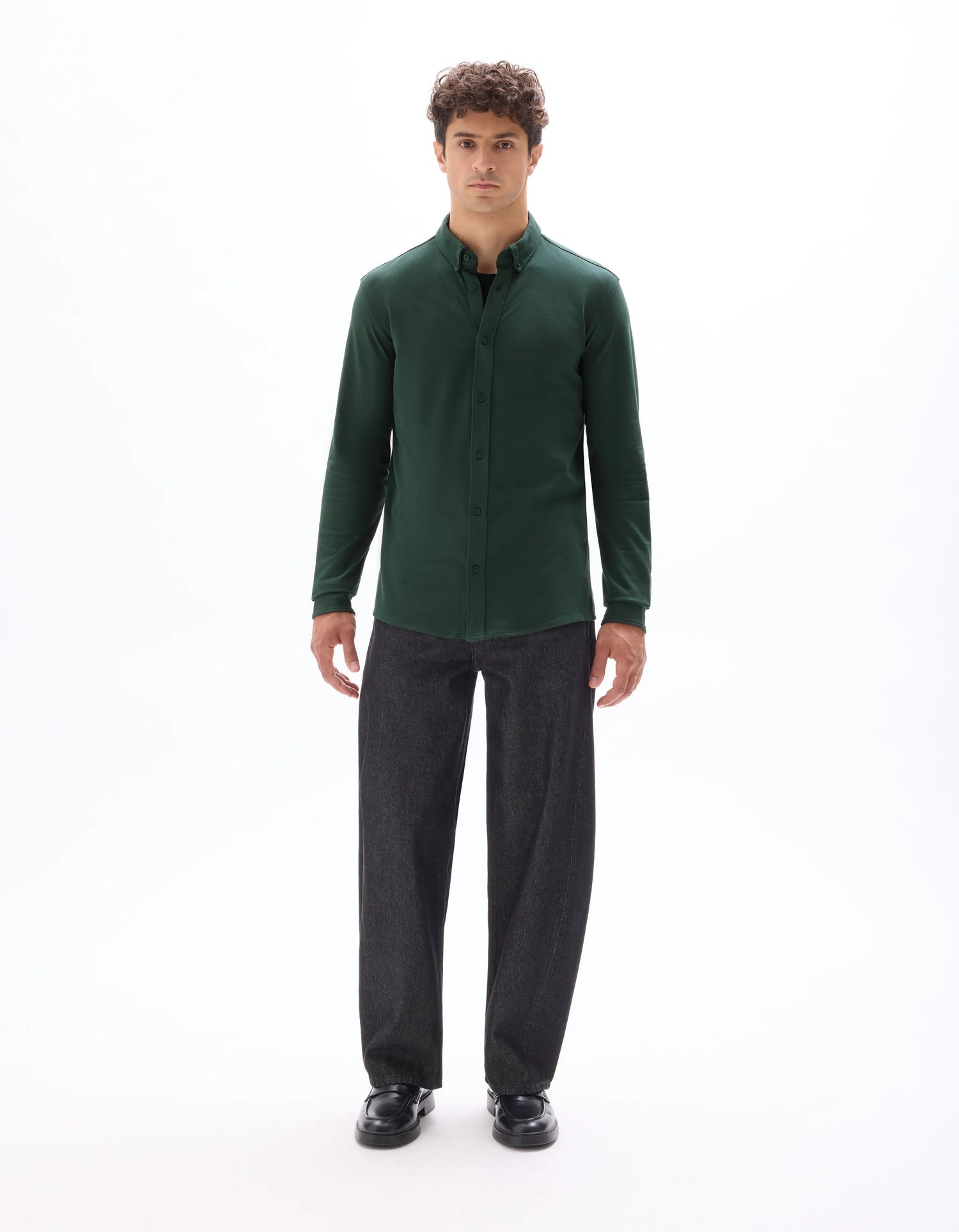 Celio_Vert Fonce_Regular Pique Cotton Shirt_LAPIC_VERT FONCE_02
