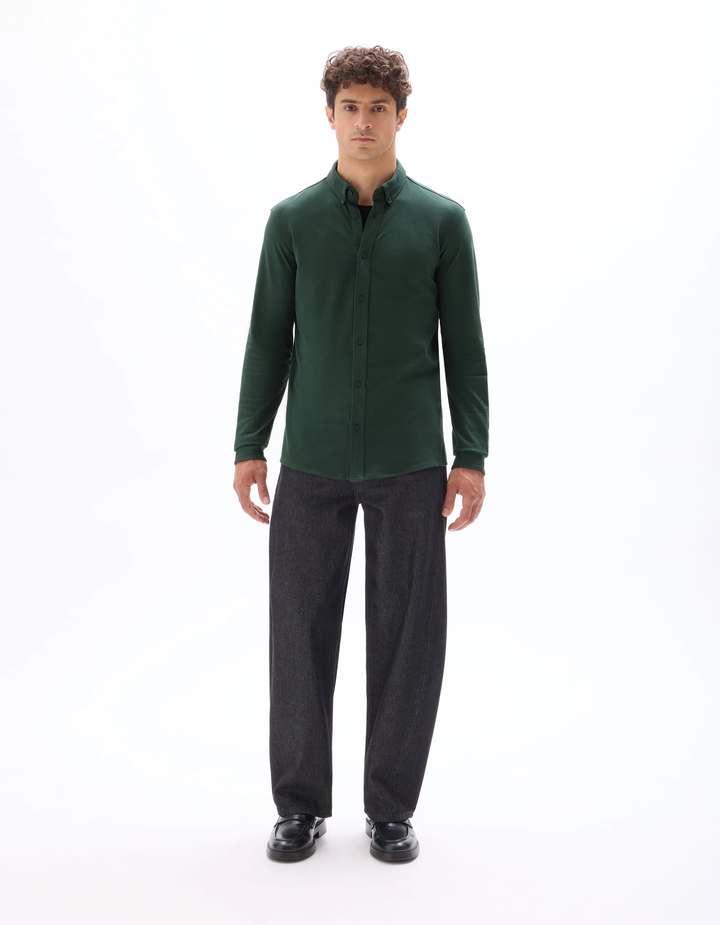 Celio_Vert Fonce_Regular Pique Cotton Shirt_LAPIC_VERT FONCE_02