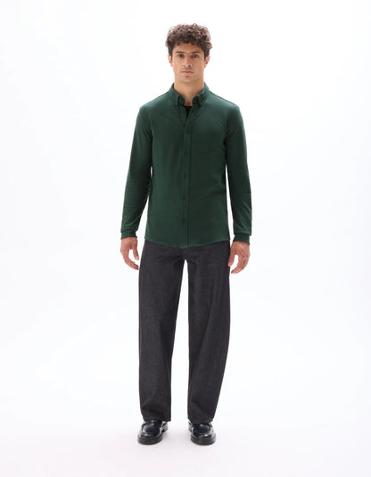 Celio_Vert Fonce_Regular Pique Cotton Shirt_LAPIC_VERT FONCE_02