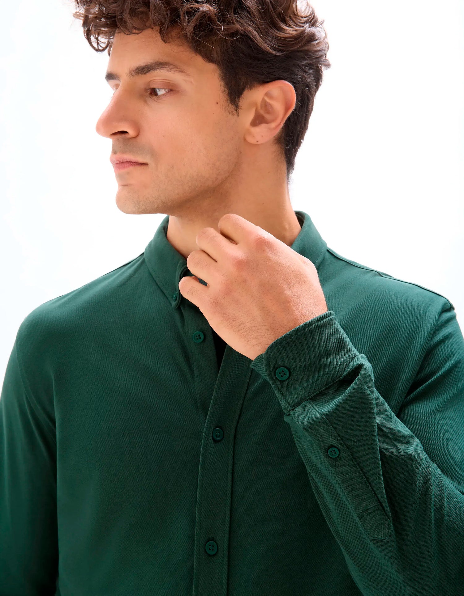 Celio_Vert Fonce_Regular Pique Cotton Shirt_LAPIC_VERT FONCE_04