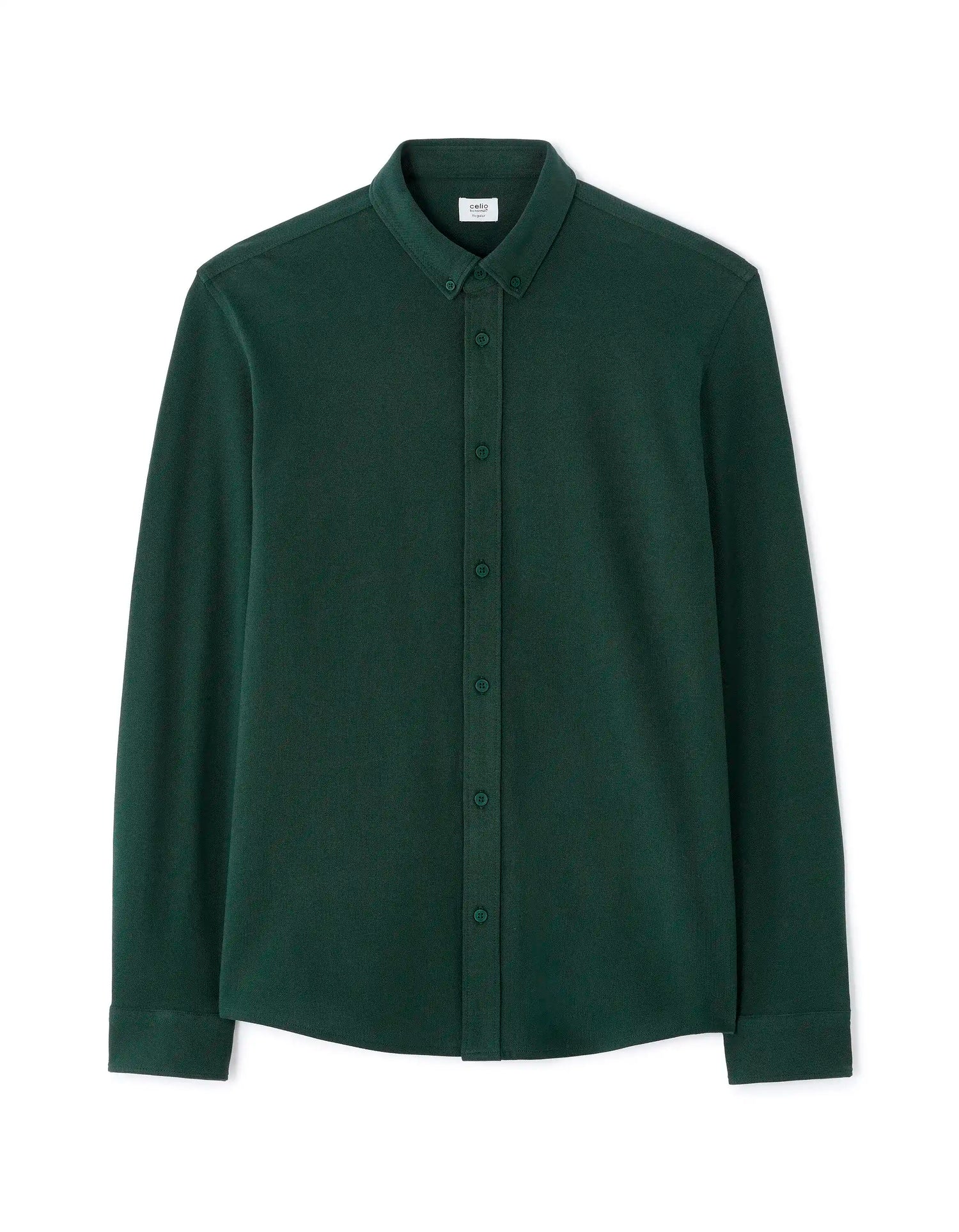 Celio_Vert Fonce_Regular Pique Cotton Shirt_LAPIC_VERT FONCE_07