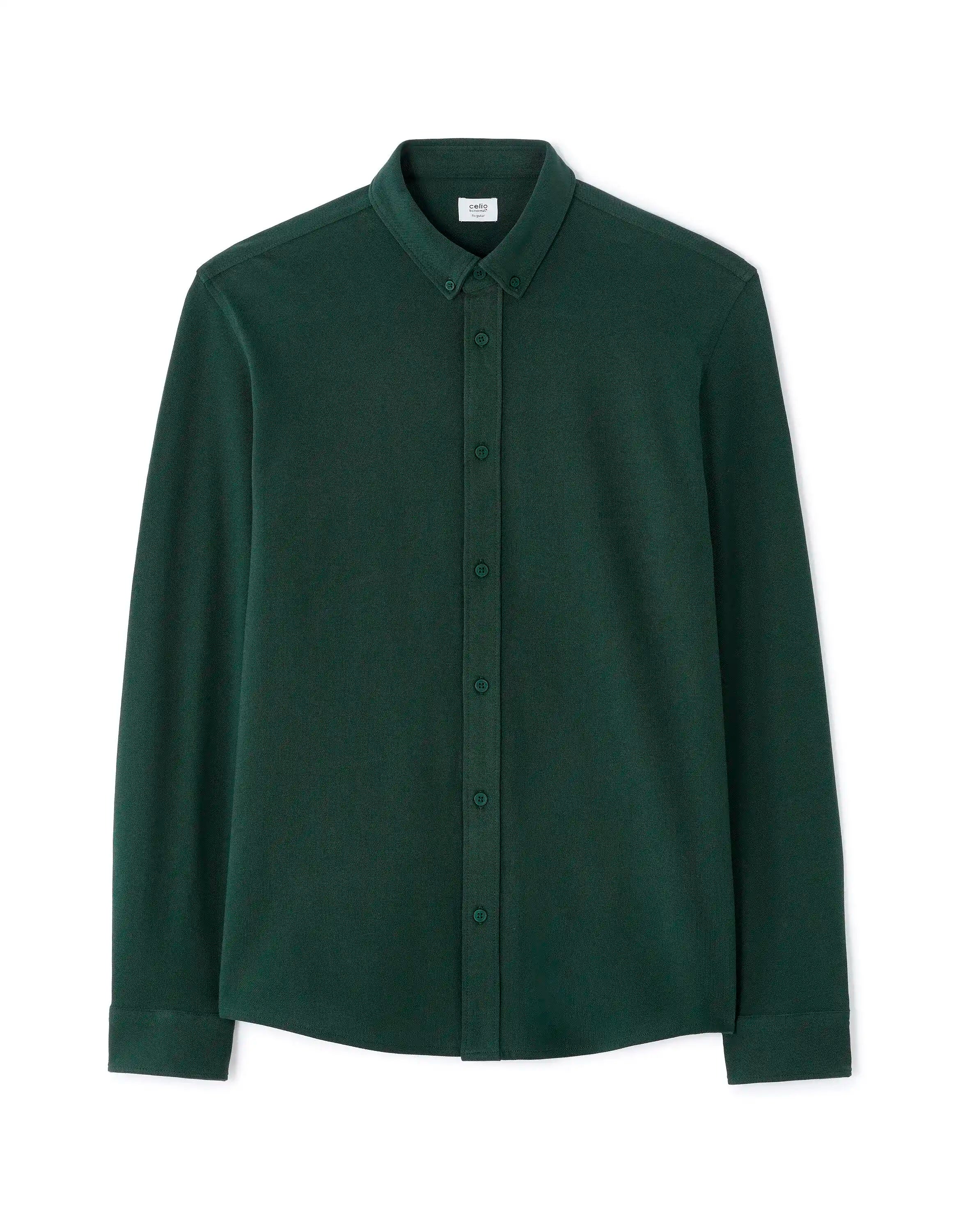 Celio_Vert Fonce_Regular Pique Cotton Shirt_LAPIC_VERT FONCE_07