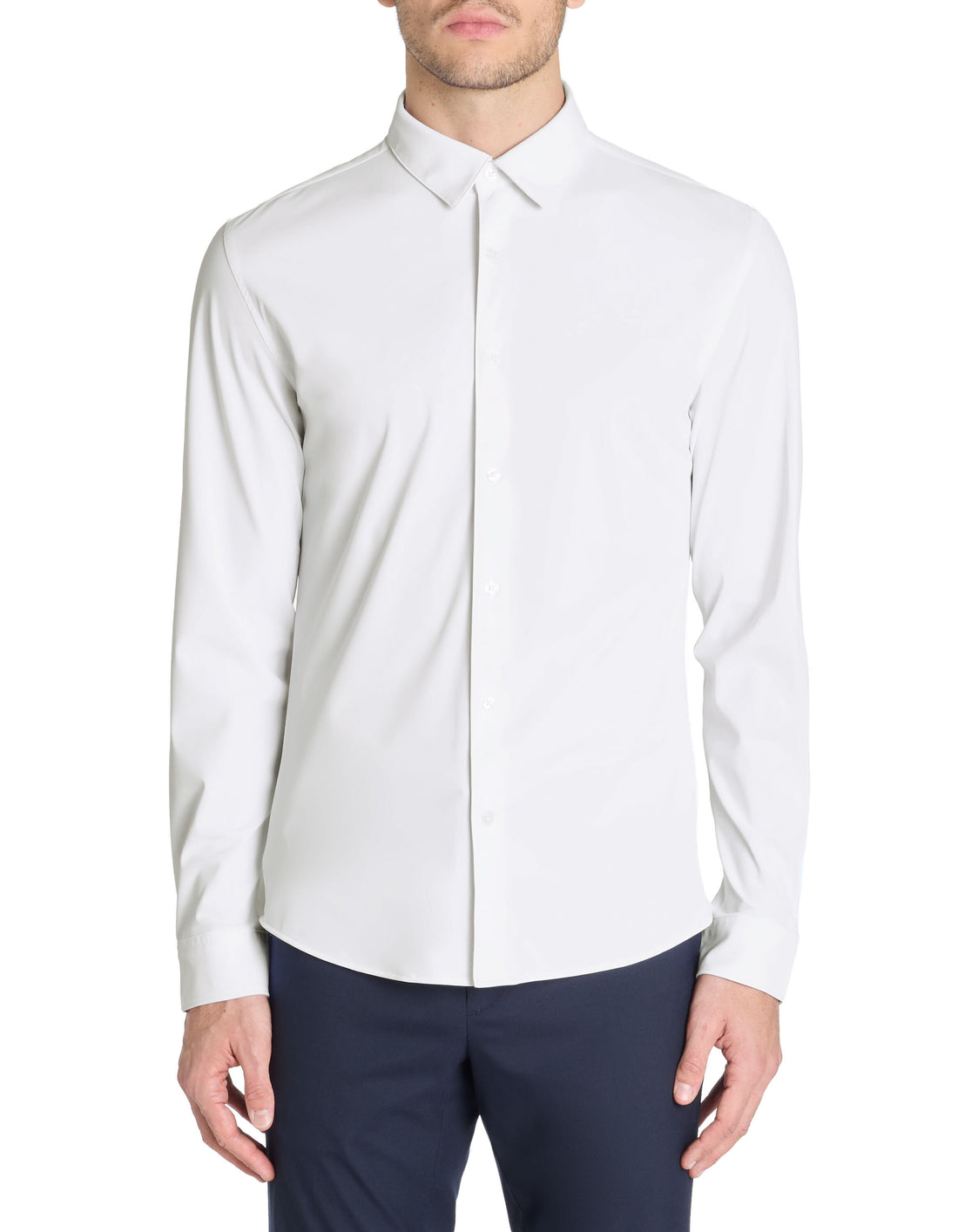 Celio_White Slim Fit Shirt with Stretch French Collar_LASTRET_OPTICAL WHITE_01