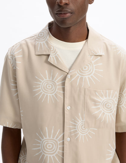 Celio_Beige 100% Viscose Sunburst Print Shirt_LASUNY_BEIGE_04