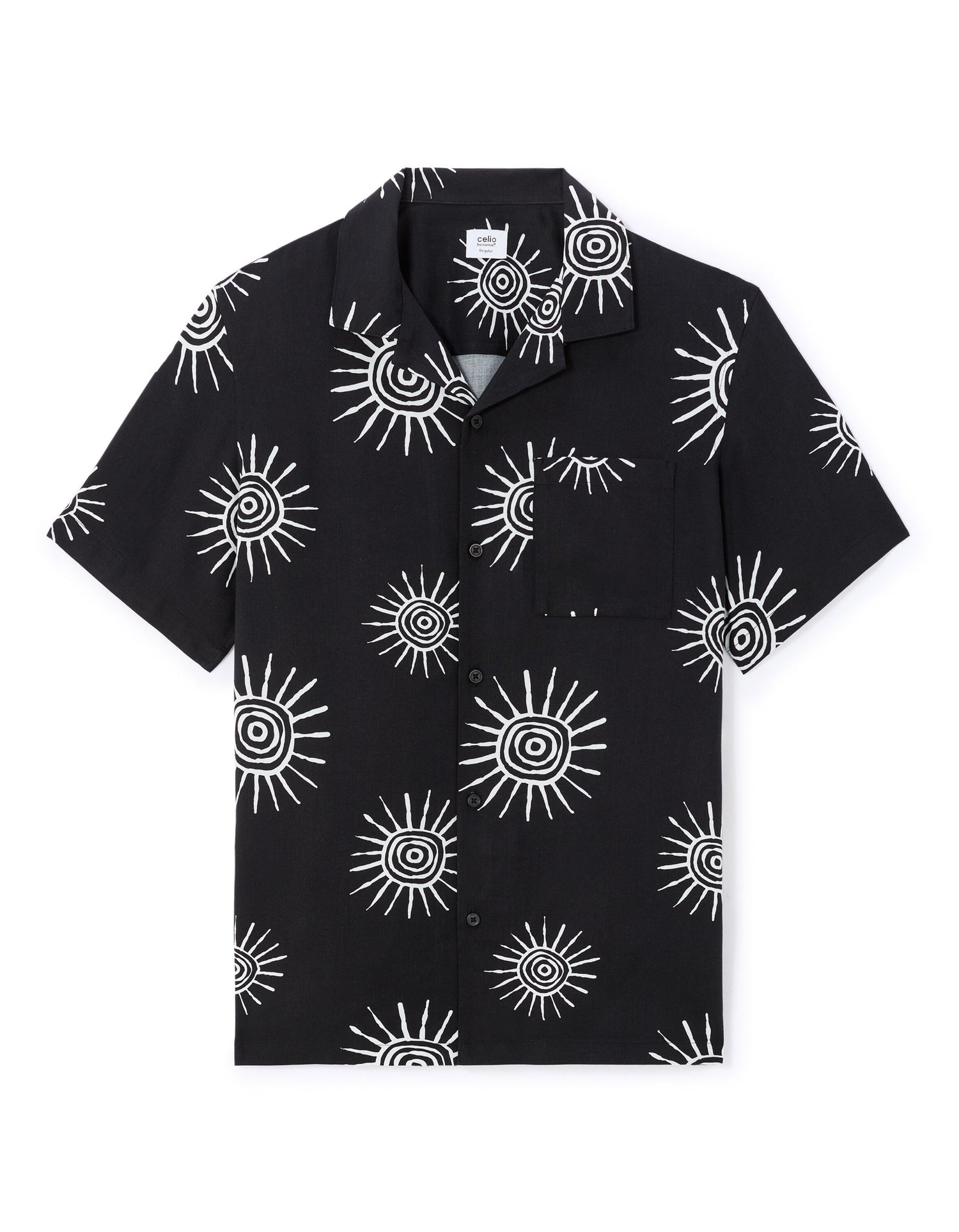 Celio_Black 100% Viscose Sunburst Print Shirt_LASUNY_BLACK_05