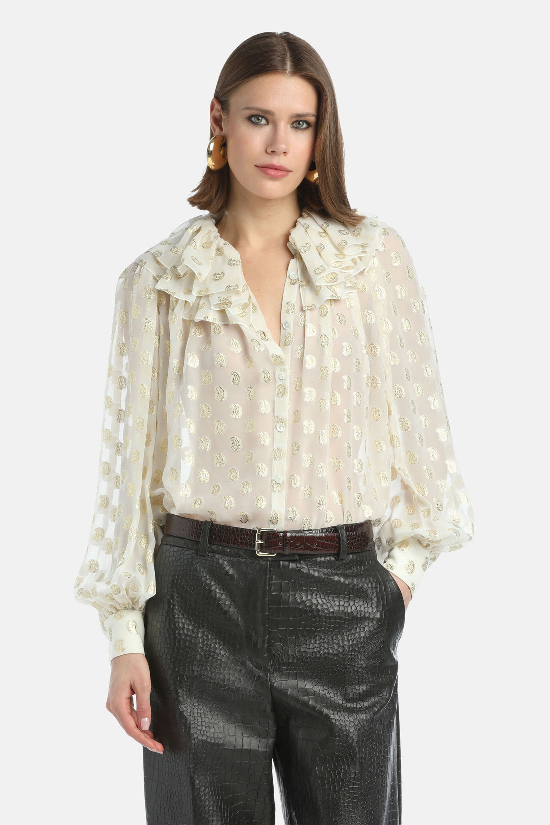 Luisa Spagnoli_Var Panna Oro_Latitudine - Silk Shirt with Lurex Details Ð Fashion Show_LATITUDINE_3916_01