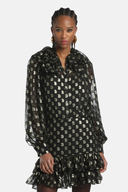 Luisa Spagnoli_Black-Gold_Latitudine - Silk Shirt With Lurex Details Ð Fashion Show_LATITUDINE_3947_02