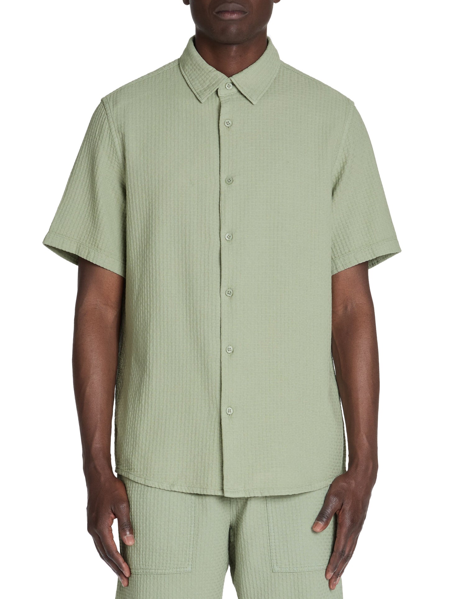 Celio_Green Regular 100% Cotton Waffle Shirt_LAWAFFLE_SAUGE_02